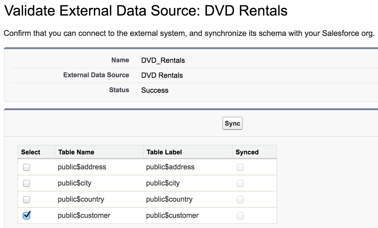 Salesforce UI - validate and sync external data source