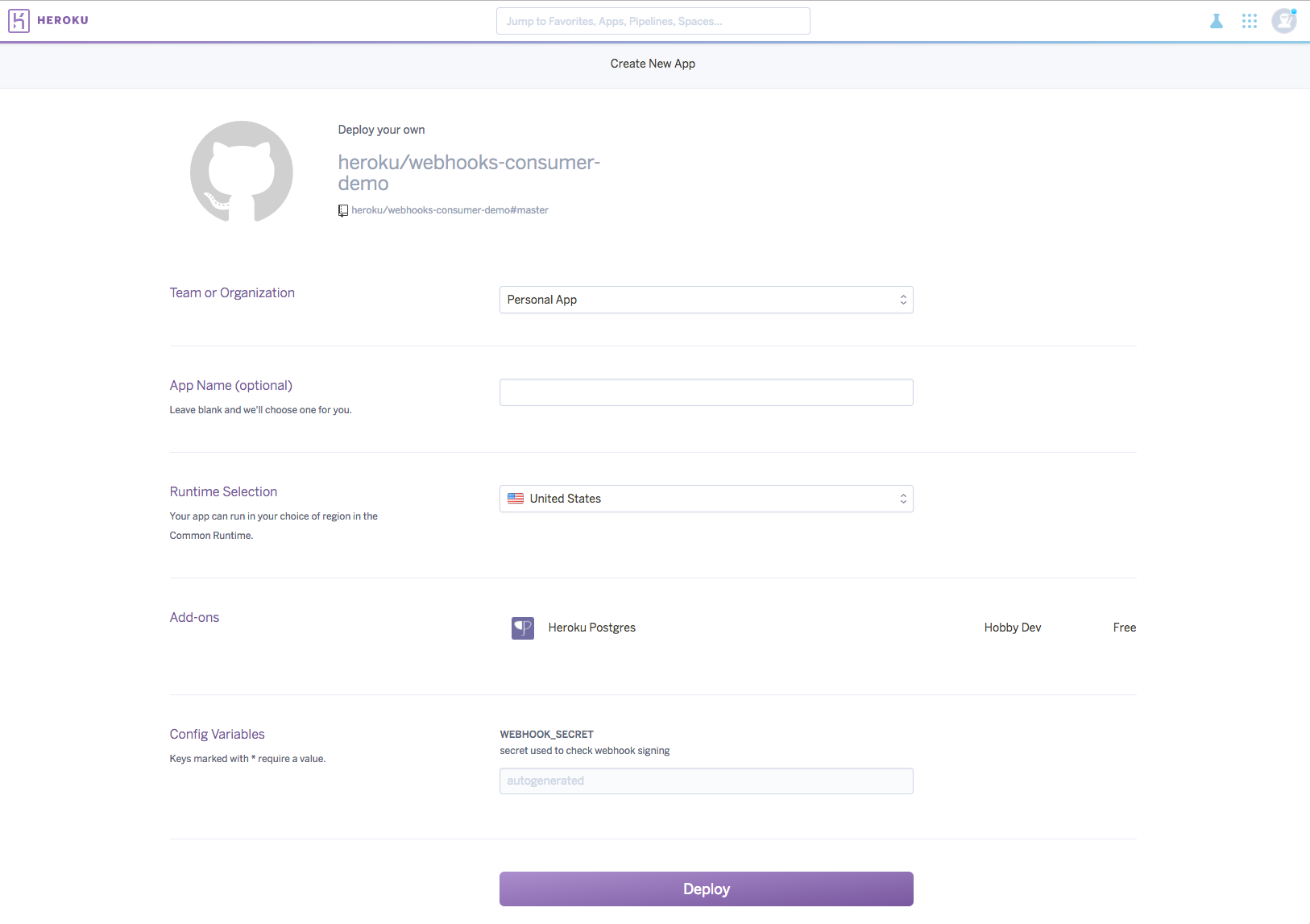 How to use webhook service module with Heroku