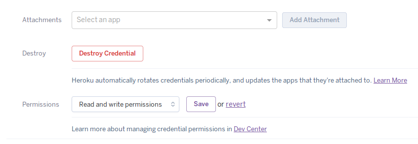 Configuring permissions on an existing credential