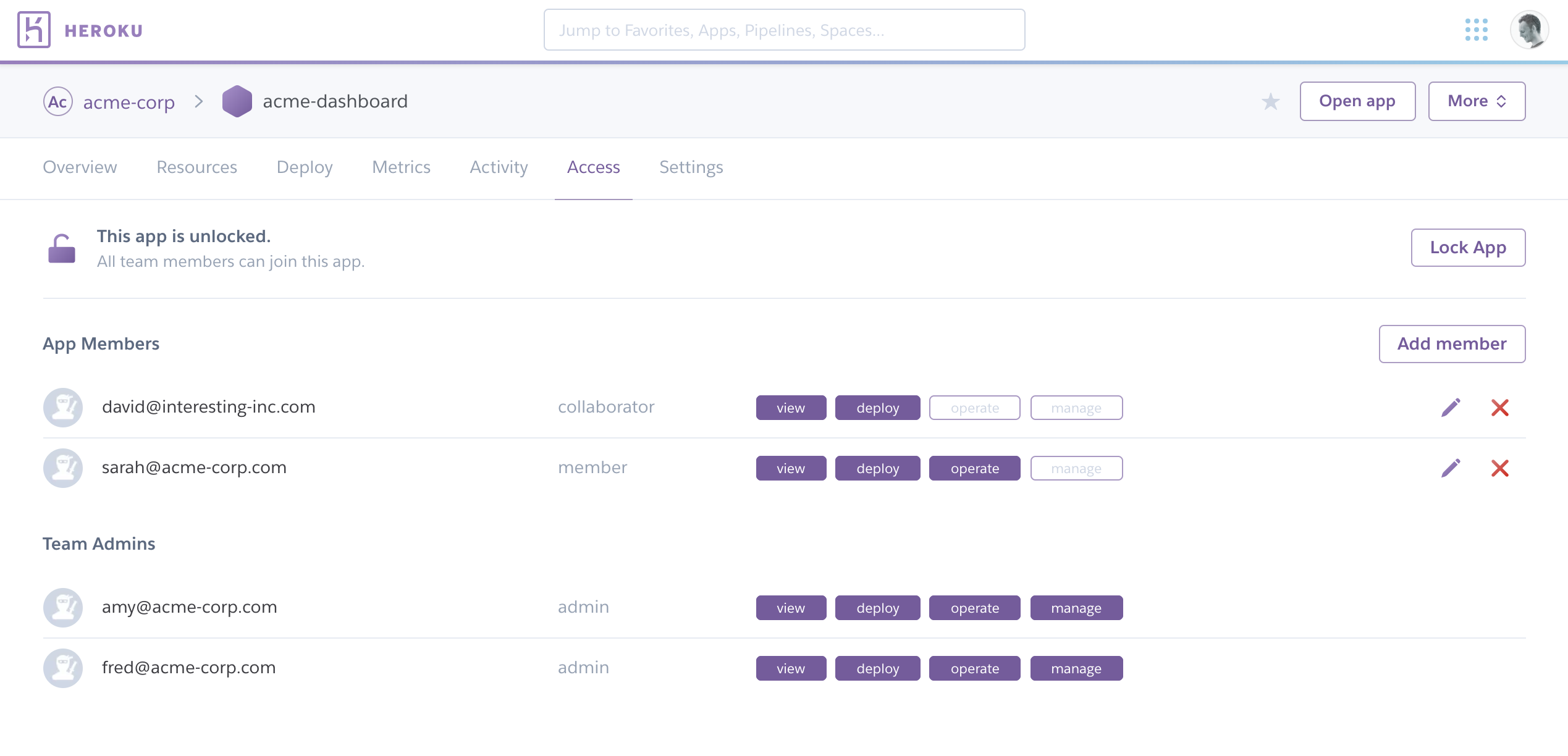 Heroku App Access