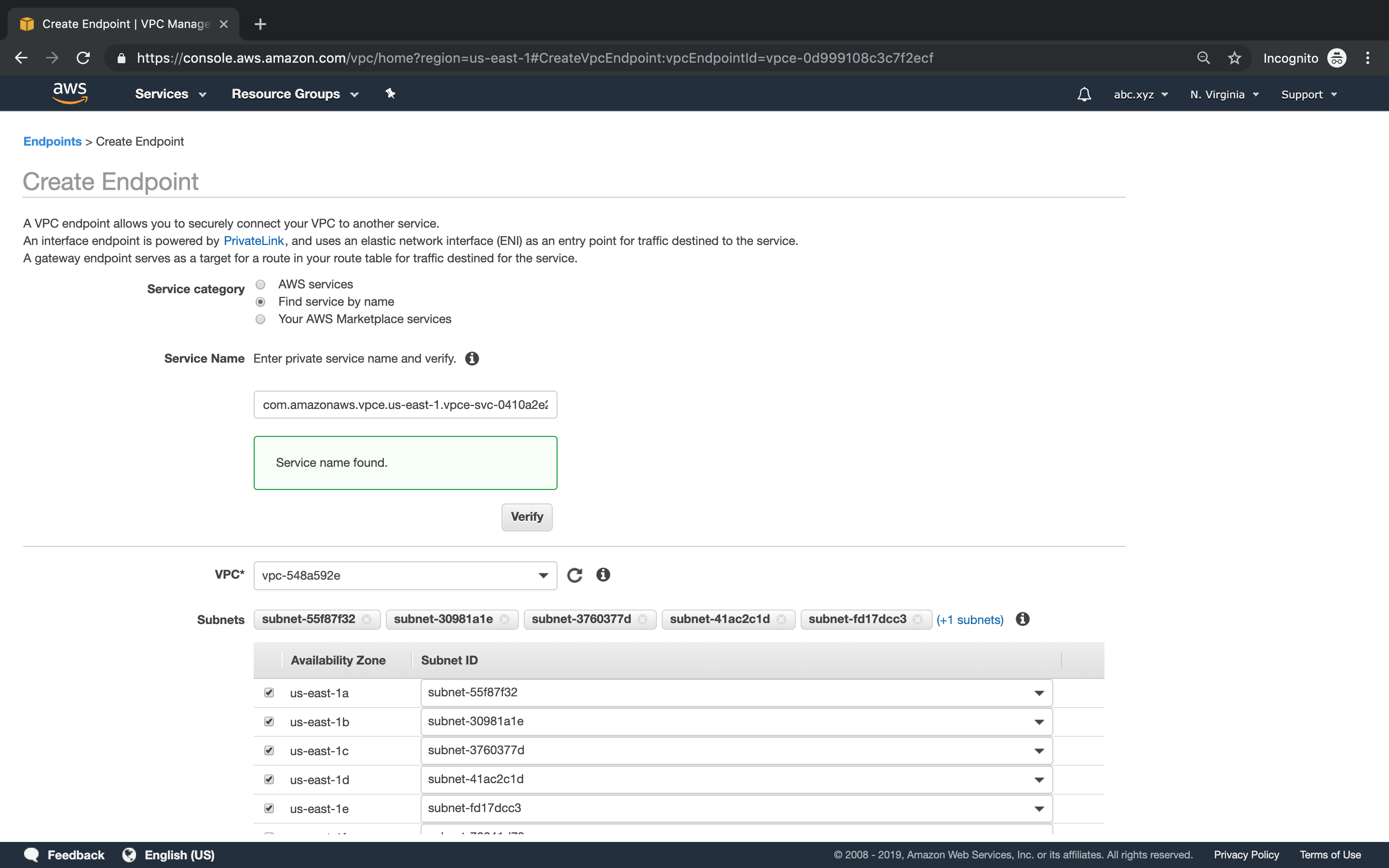 A screen capture showing the endpoint being created