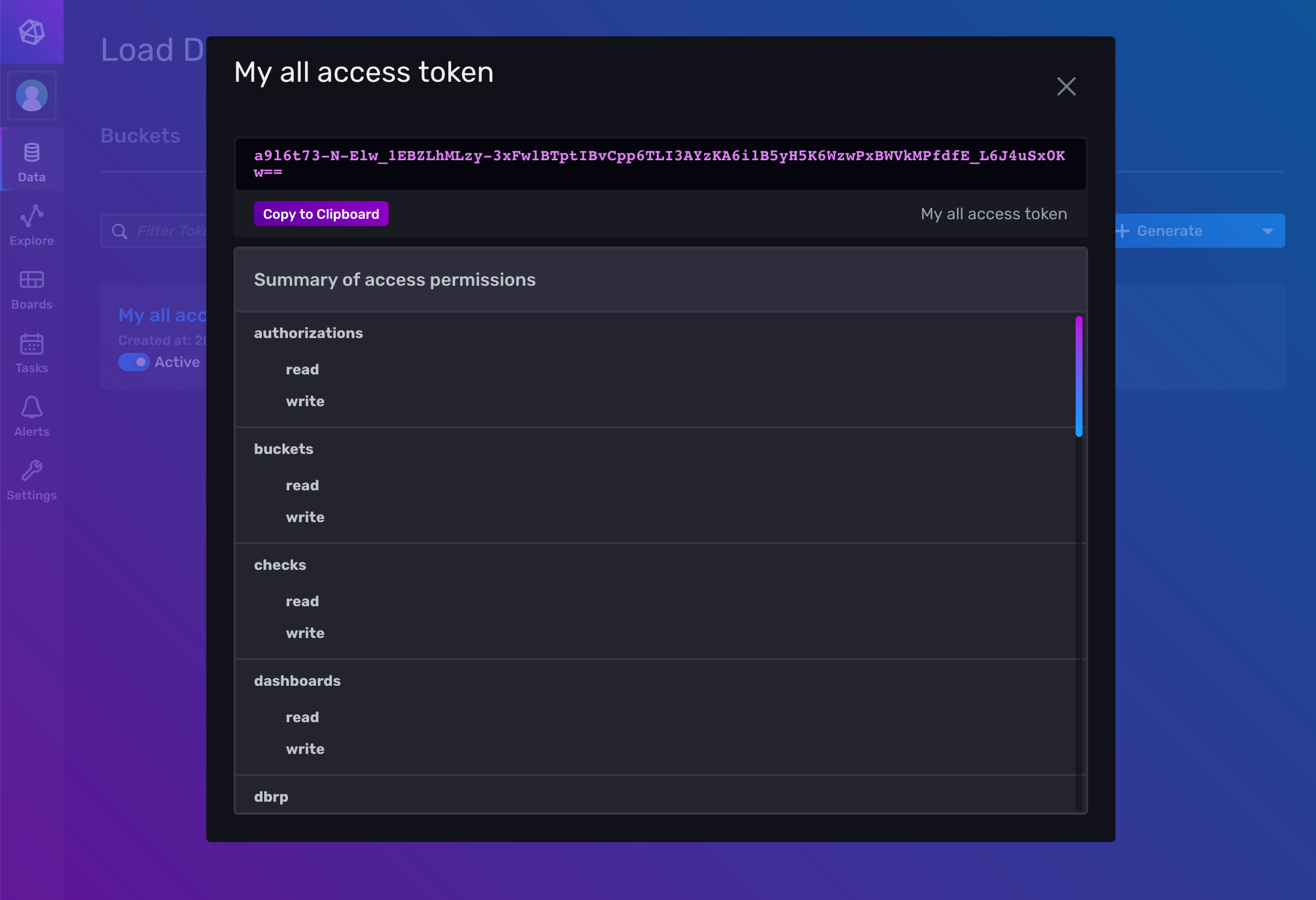 InfluxDB token