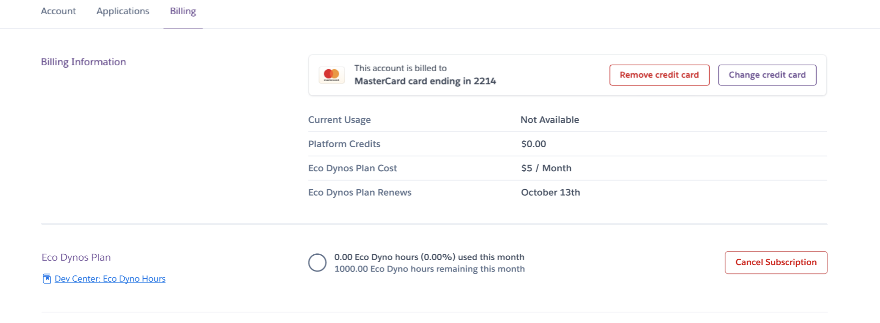 Eco Dyno Hours on Billing page