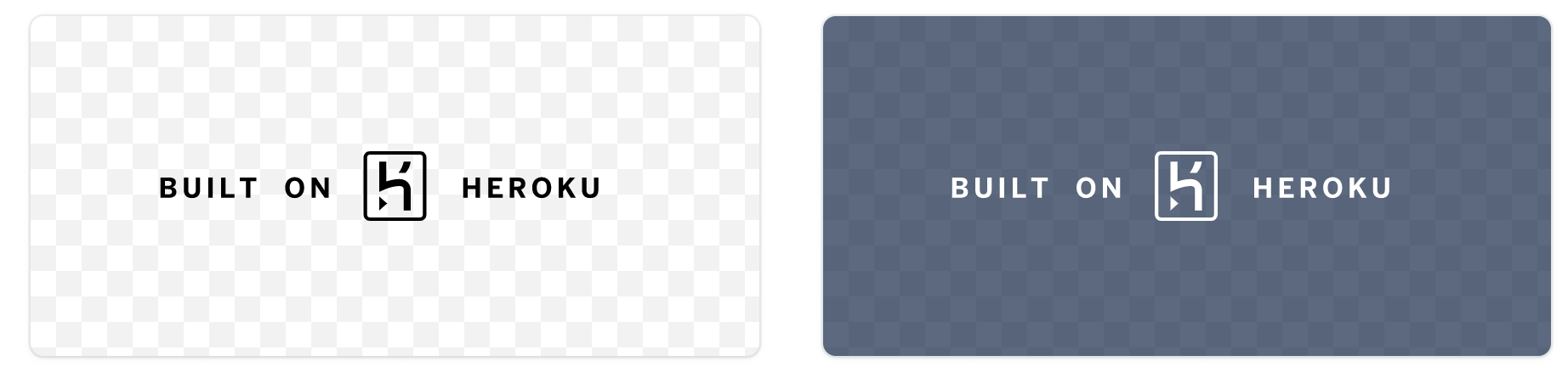 Built on Heroku badges, dark on light and light on dark