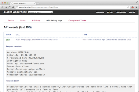 Shared Workforce API logs